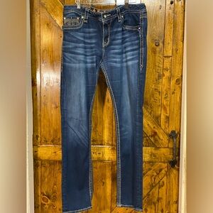 Rock Revival Alivia Straight Denim Jeans Distressed Size 33 Vtg Y2K Blue Wash